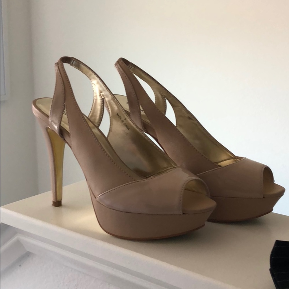 Bebe platform nude heel sling backs